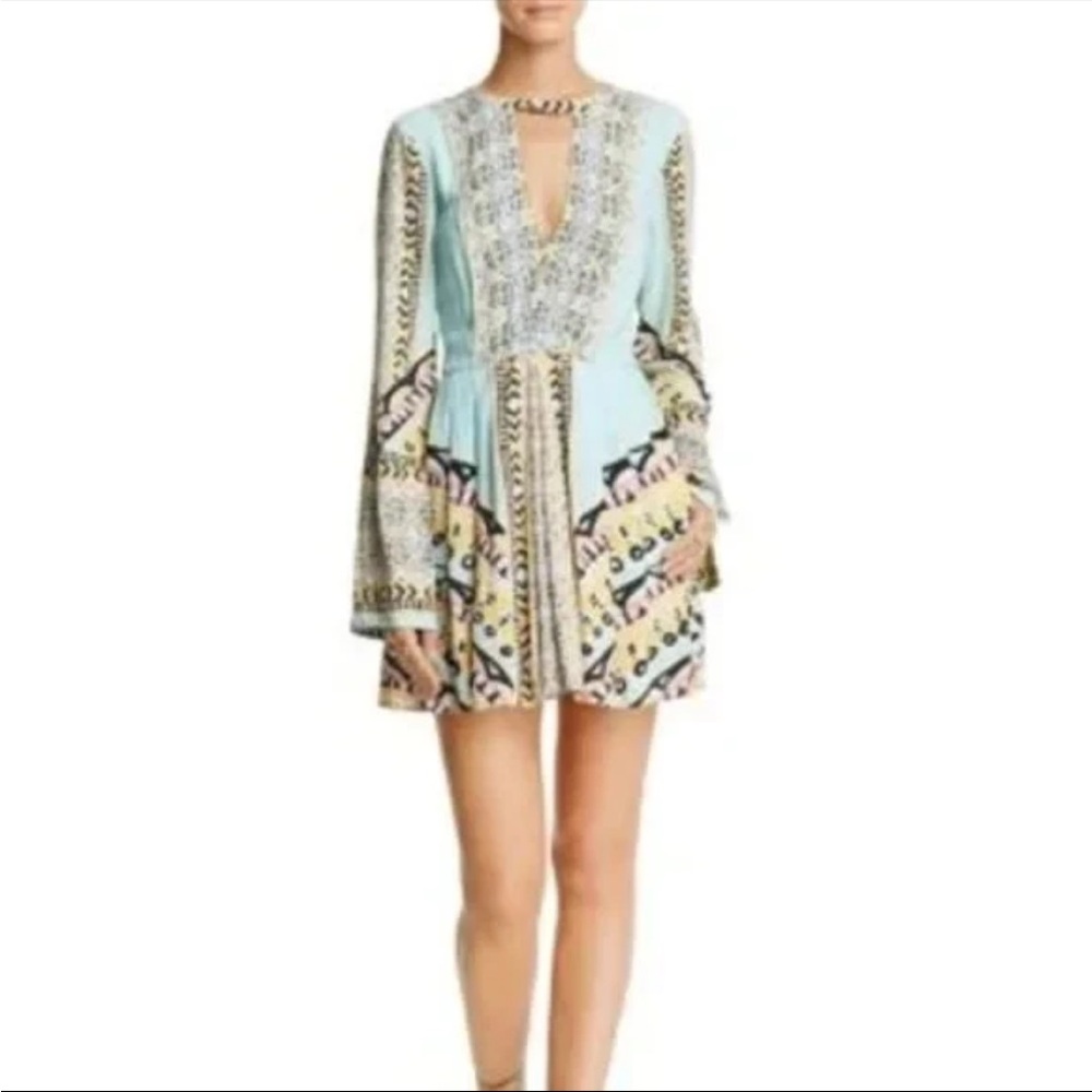 Free People Women's Blue Tegan Border Printed Mini Dress size 6 - Picture 4 of 10